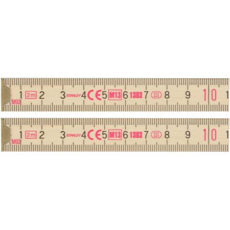 Stanley 0-35-455, metru de tamplarie din lemn 2m, finisaj lemn natur lacuit, gradare in negru, marcaj CE, 2m x 15mm, blister [1]