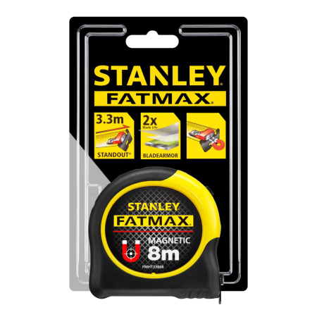 Stanley FMHT0-33868, ruleta magnetica fatmax 8m, Mylar®, BladeArmor, tru-zero, rupere la 3.2m, magnet detasabil, 8m x 32mm, blister [3]