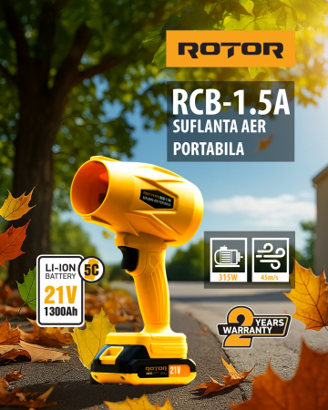 Întreținere casă și fermă - Suflanta aer pe acumulator ROTOR RCB-1.5A 45m/s, 21V/1,3Ah