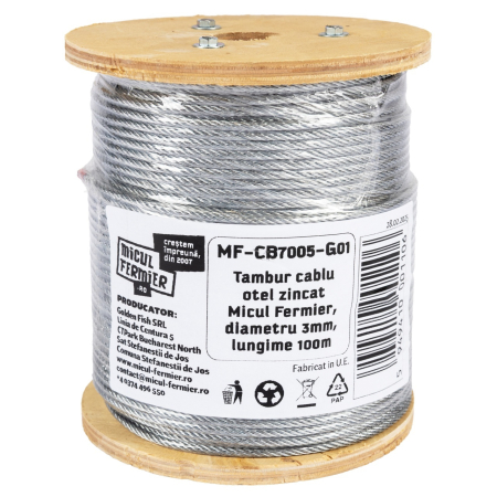 Tambur cablu otel zincat Micul Fermier, diametru 3mm, lungime 100m [3]