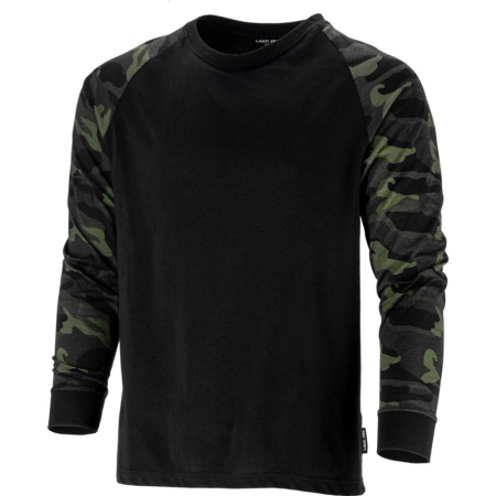 Tricouri - TRICOU BUMBAC CU MANECA LUNGA / NEGRU-CAMUFLAJ - S