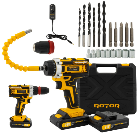 Întreținere casă și fermă - Trusa autofiletanta pe acumulator 21V ROTOR RCD21 + biti, 1350 RPM, Brushless