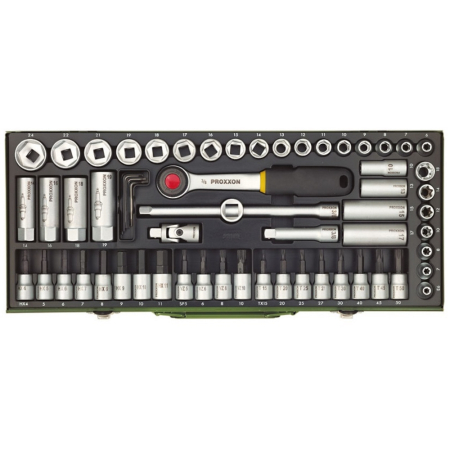 Truse si seturi de unelte - Trusa super compacta de chei tubulare 3/8', Proxxon 23112, 65 piese