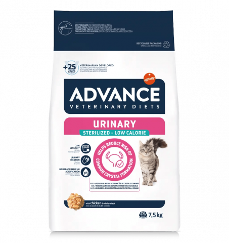 Diete Veterinare Pisici - Advance Veterinary Diets Cat Urinary Sterilized Low Calorie 7.5kg