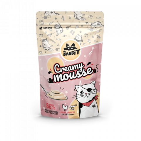 Recompense Pisici - Mr. Bandit CAT Creamy Mousse piept de pui si creveti, 60g