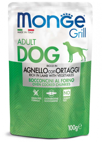 Hrana Umeda Caini - Plic Monge Grill cu Miel 100g – Hrană umedă fără cereale pentru câini adulți, cu legume și condroitină