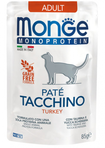 Hrană Umedă Pisici - Plic Monge Pate cu Curcan 85g – Hrană umedă monoproteică pentru pisici adulte
