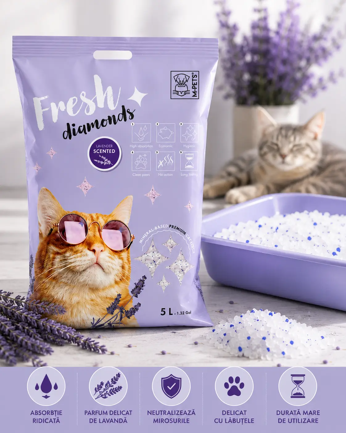 Silicat cu Lavandă FRESH DIAMONDS 5L M-PETS – Așternut Igienic pentru Pisici [2]