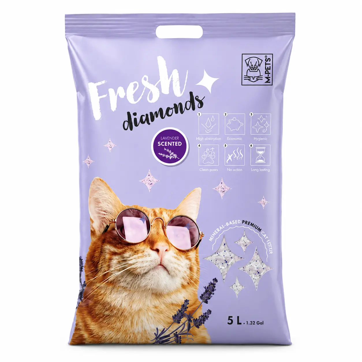 Silicat cu Lavandă FRESH DIAMONDS 5L M-PETS – Așternut Igienic pentru Pisici