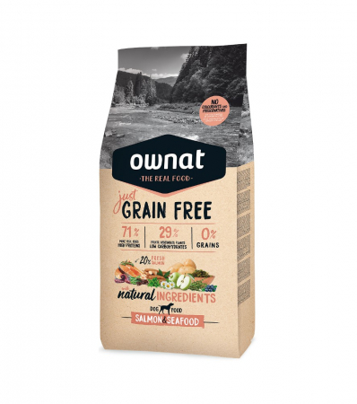 Hrană uscată - OWNAT JUST GRAIN FREE ADULT SOMON&FRUCTE DE MARE 14 KG