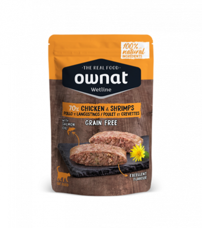 Hrană umedă - PLICULEȚ  OWNAT PUI & CREVEȚI 85 G
