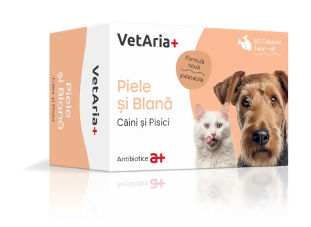 Suplimente&Vitamine - VETARIA+ PIELE ȘI BLANĂ CÂINI ȘI PISICI, 60 CAPSULE TWIST OFF, PALATABILE