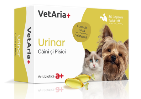 Antiparazitare - VETARIA + URINAR CÂINI ȘI PISICI 30 CAPSULE TWIST OFF, CU AROMĂ DE PEȘTE