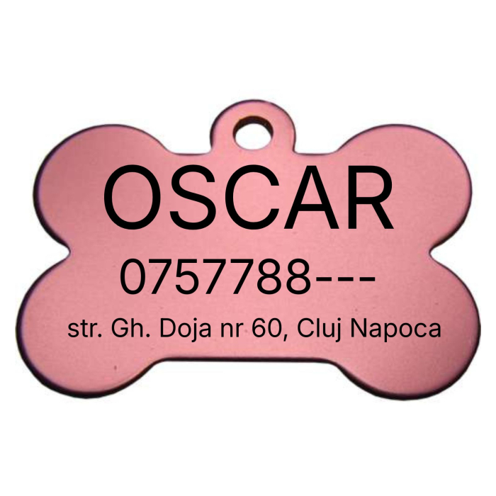 Medalion Câine Personalizat cu Nume și Date de Contact – Formă de Os, Aluminiu Argintiu [2]