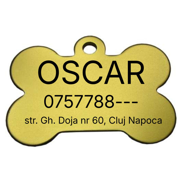 Medalion Câine Personalizat cu Nume și Date de Contact – Formă de Os, Aluminiu Argintiu [4]