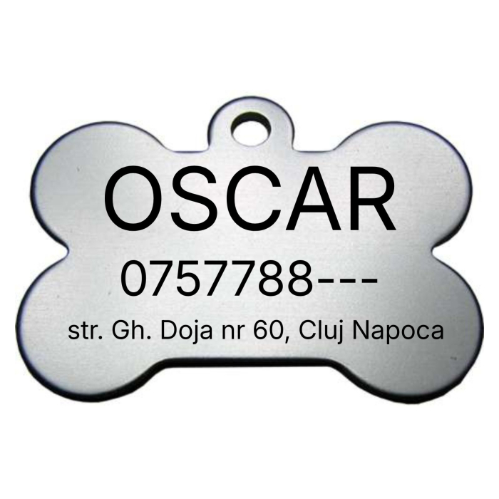 Medalion Câine Personalizat cu Nume și Date de Contact – Formă de Os, Aluminiu Roz [4]