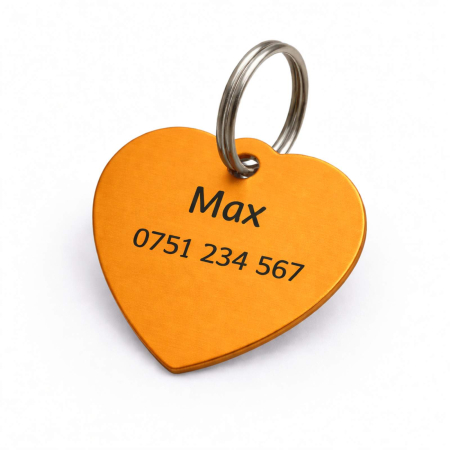 Medalioane Pisici - Medalion Personalizat pentru Câini și Pisici – Formă de Inimă, Aluminiu Portocaliu