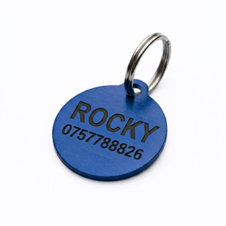 Medalioane Pisici - Medalion Personalizat pentru Câini și Pisici – Rotund, 25 mm, Aluminiu Albastru