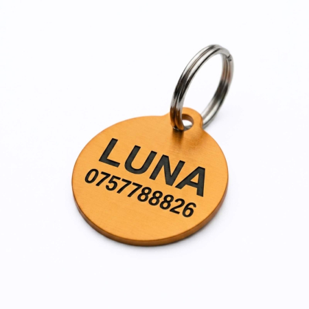 Medalioane Pisici - Medalion Personalizat pentru Câini și Pisici – Rotund, 25 mm, Aluminiu Portocaliu