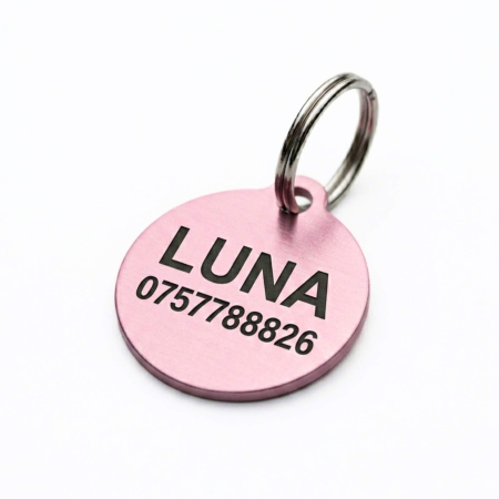 Medalioane Pisici - Medalion Personalizat pentru Câini și Pisici – Rotund, 25 mm, Aluminiu Roz