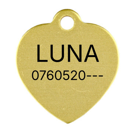 Medalioane Pisici - Medalion Personalizat pentru Câini și Pisici – Formă de Inimă, Aluminiu Auriu