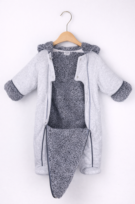 Combinezon bebe de iarnă pufos, gri – 0–9 luni | Petino [3]