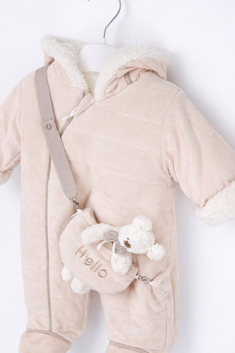 Combinezon călduros bebe unisex 0–9 luni crem cu fular și borsetă [4]