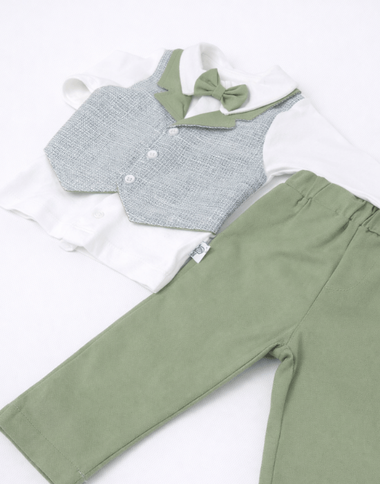 Set elegant băieței cu papion și pantaloni verzi | 6–18 luni [3]
