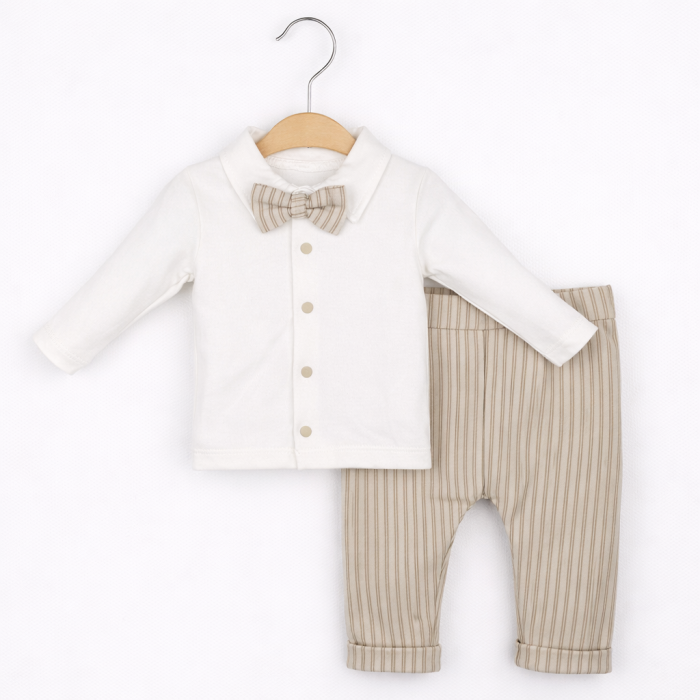 Costum elegant pentru băieți din bumbac, bej – 4 piese (vestă, cămașă, pantaloni și papion) [2]