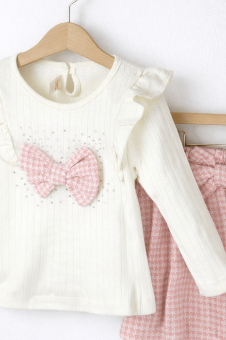 Rochiță fetiță roz cu bluză albă și fundiță din bumbac 100% [2]