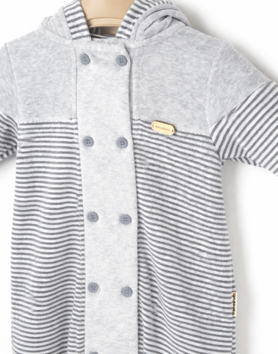 Salopetă bebe băieți din bumbac gri cu glugă (0–6 luni) [2]