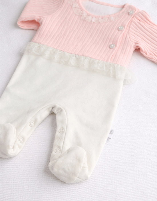 Salopetă elegantă fetițe roz și crem cu tull | 0–9 luni [3]