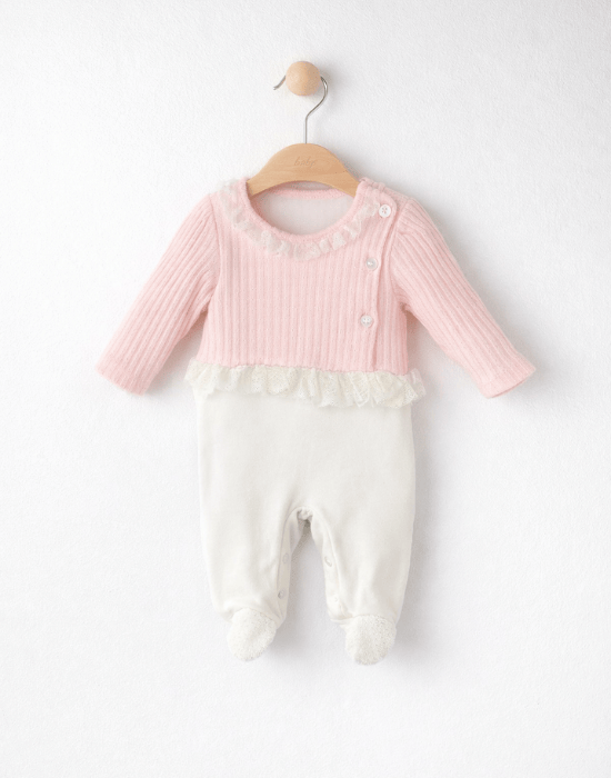 Salopetă elegantă fetițe roz și crem cu tull | 0–9 luni [2]