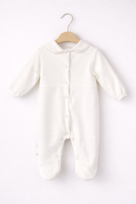 Salopetă fetițe albă cu fundițe din bumbac | 0–6 luni [2]