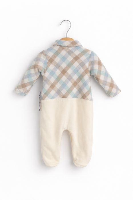 Salopetă băieți din bumbac premium, bej cu verde-turcoaz – 0–6 luni [2]