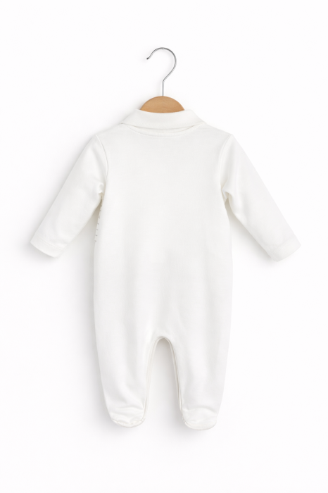 Salopetă bebe gri cu alb din bumbac 100%, cu papion – 0–6 luni [2]