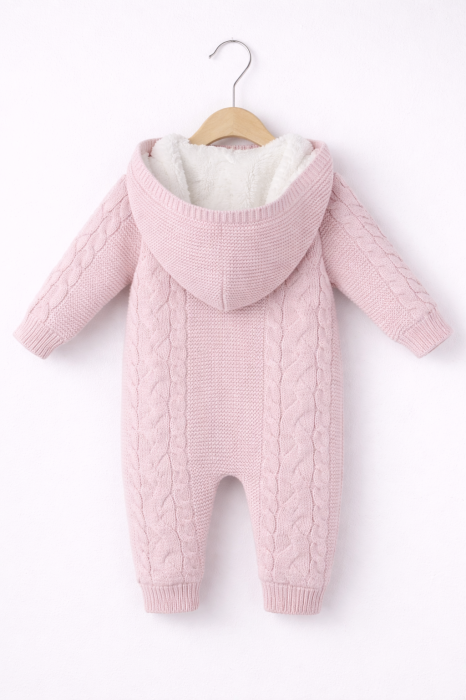 Salopetă tricotată fetițe,  cu blăniță – roz, 3–12 luni [2]