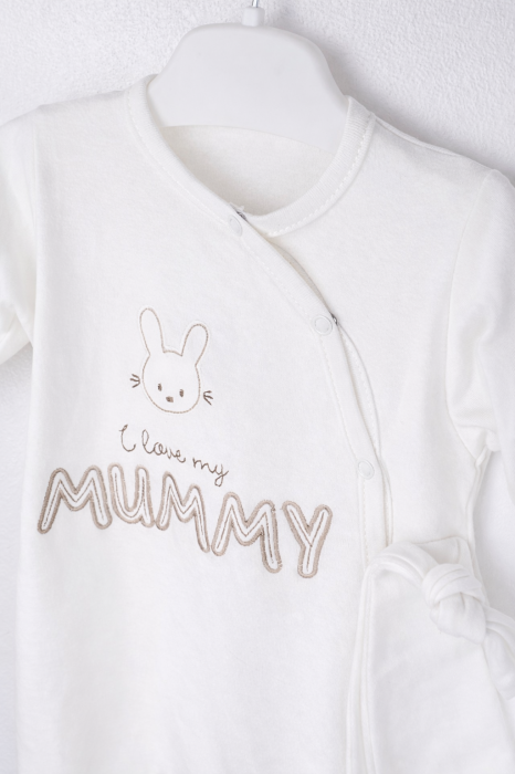 Salopetă unisex albă pentru bebeluși din bumbac 100% cu iepuraș și fes [2]