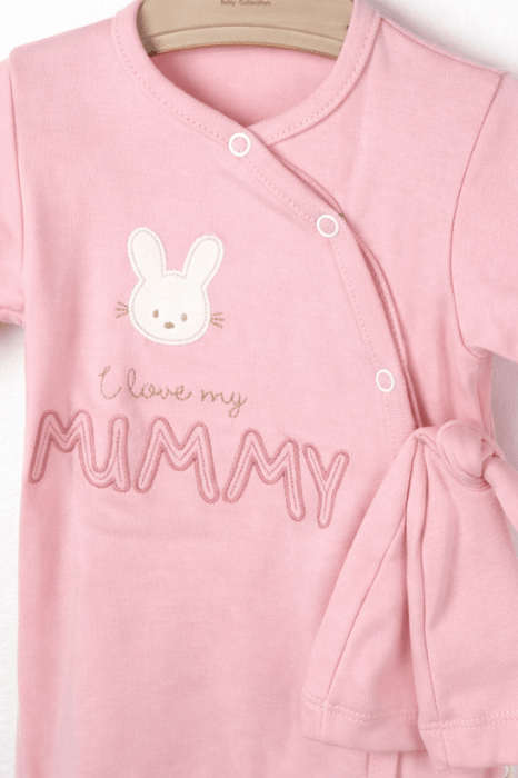 Salopetă unisex albă pentru bebeluși din bumbac 100% cu iepuraș și fes [4]