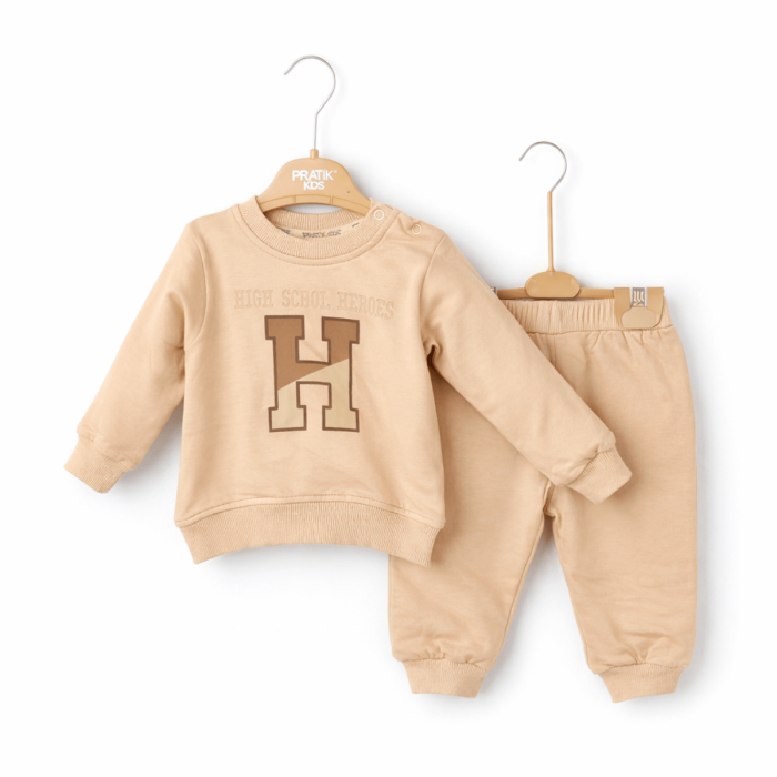 Set băieței 3 piese maro din bumbac 100% cu vestă cu puf [2]