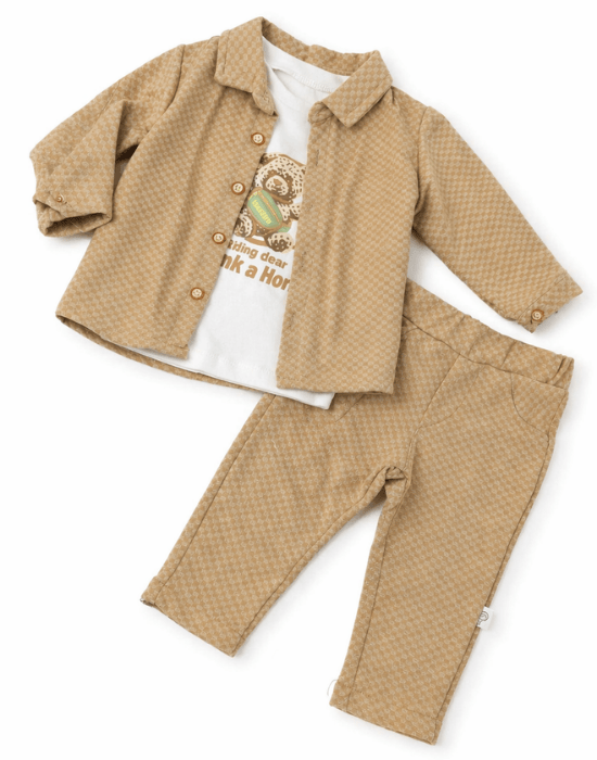 Set băieți 3 piese bej cu jachetă și pantalon | 6–18 luni [4]
