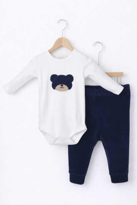 Set băieți 3 piese – body, bluză și pantaloni catifelați, albastru – 0–12 luni [2]