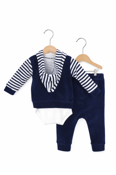 Set băieți 3 piese – body, bluză și pantaloni catifelați, albastru – 0–12 luni [3]
