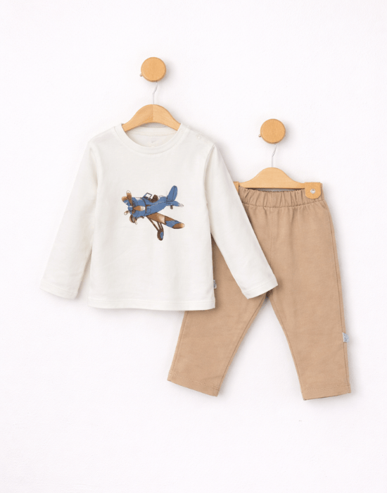 Set băieți 3 piese cu geacă denim și pantaloni bej [3]
