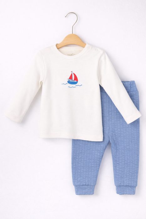 Set băieți 3 piese din bumbac – bluză albă și vestă albastră | Petino [2]