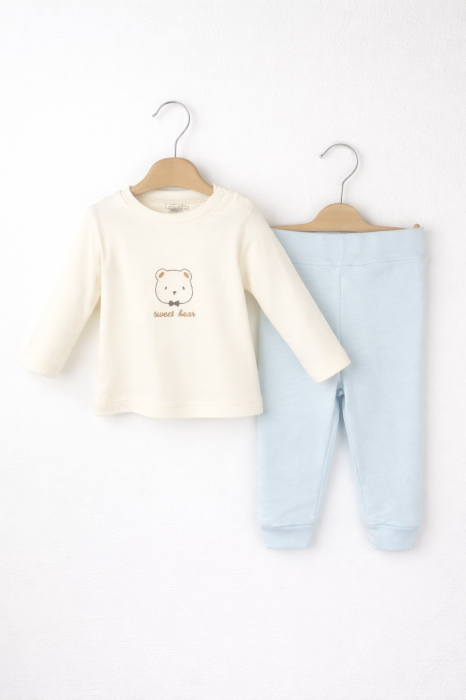 Set băieți 3 piese albastru din bumbac 100% cu vestă [2]