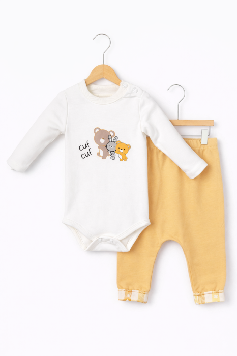 Set baieti bumbac 3 piese galben alb 0-9 luni [2]