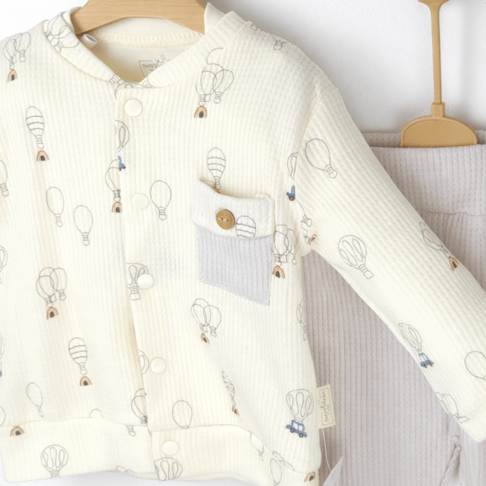 Set băieți 3 piese din bumbac 100% alb cu bej [3]