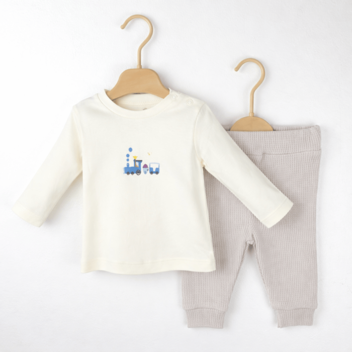 Set băieți 3 piese din bumbac 100% alb cu bej [2]