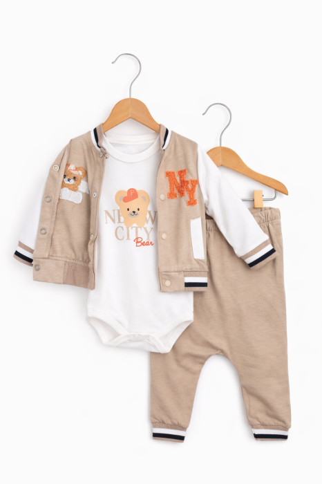 Set băieți 3 piese din bumbac – jachetă, body și pantaloni maro | Petino [2]